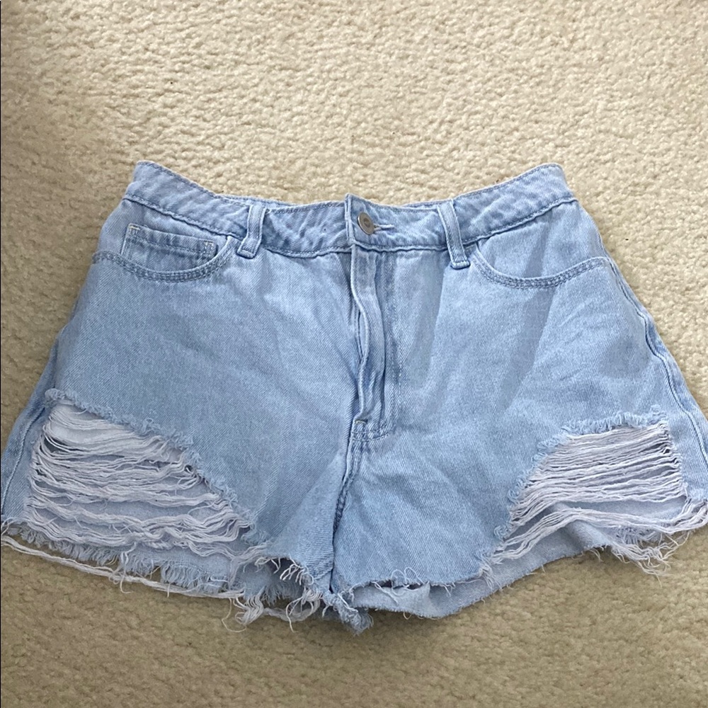 Distressed Light Blue Jean Shorts